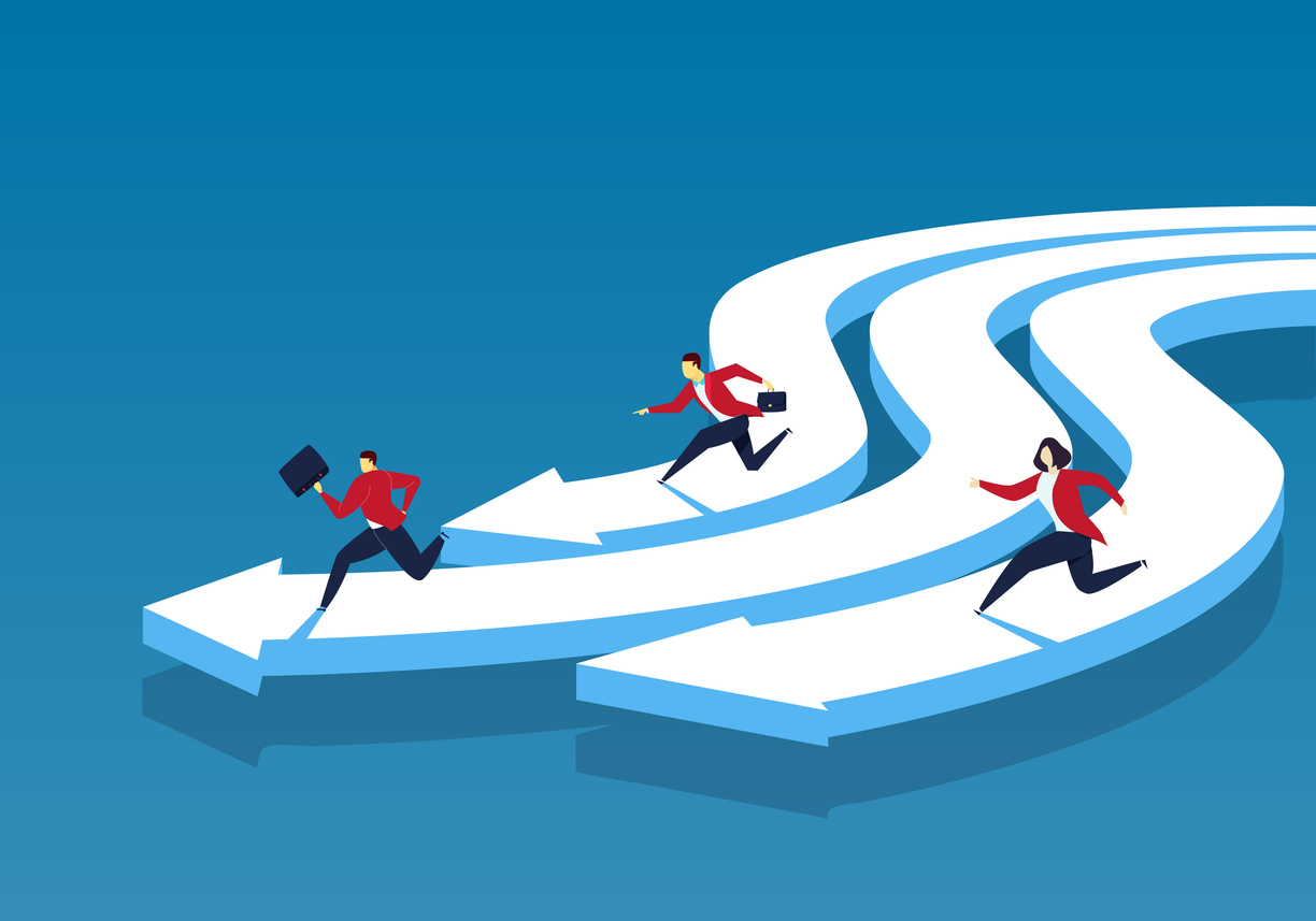 an illustration of competitiors racing to the finishline.