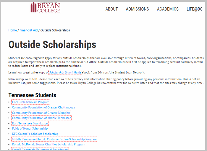 University Scholarship Backlinks Example
