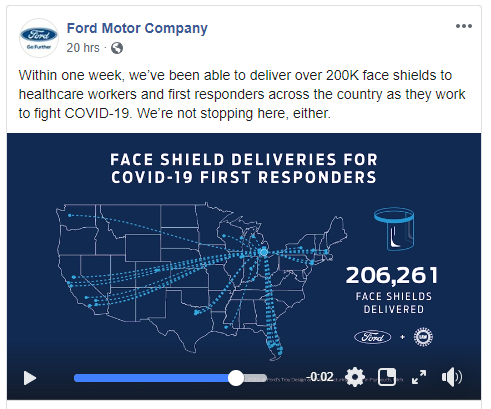 A Facebook post demonstrating how Ford Motor Company employed a preservation social standpoint